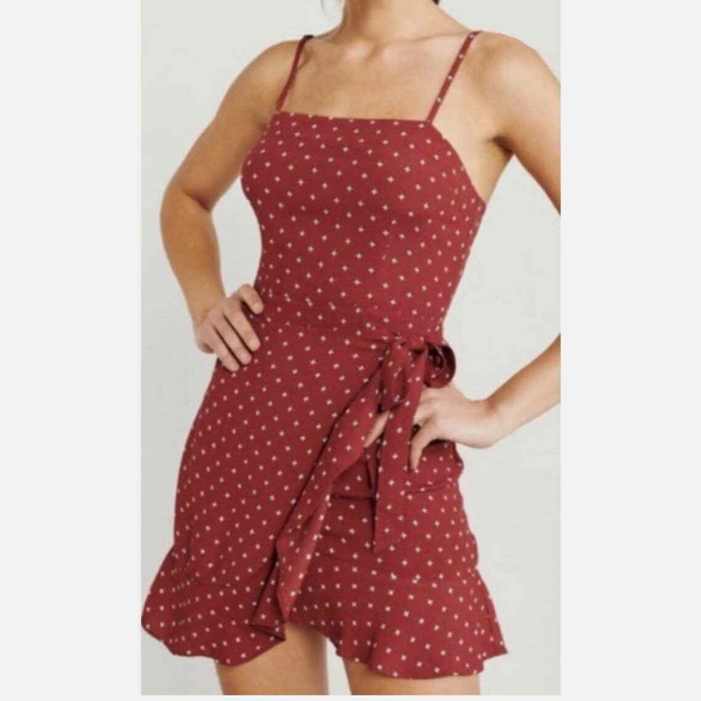 Abercrombie & Fitch Faux Wrap Red Mini Dress Frill Ruffle Mini Boho